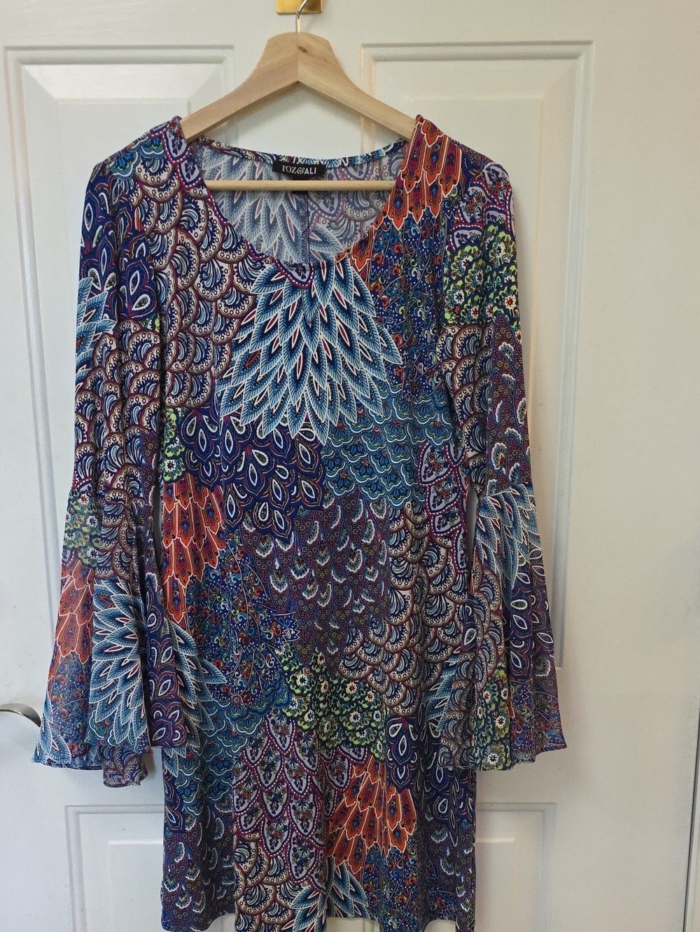 Roz & Ali Multicolor Paisley Bell Sleeve Tunic — Blue, Purple, Orange